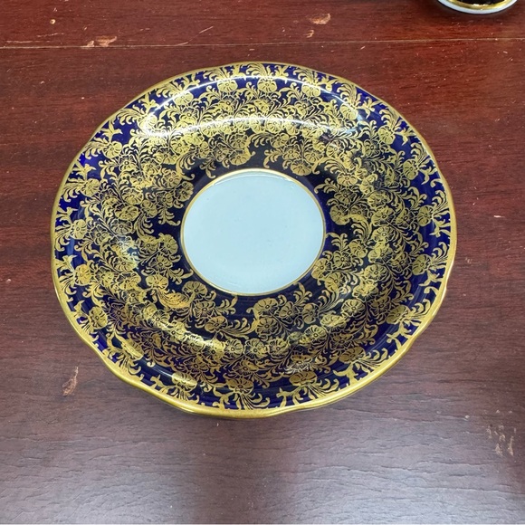 Vintage 1940s Aynsley Tea Cup & Saucer Set Cobalt Blue Gold Lace Fine Bone China - Picture 10 of 16